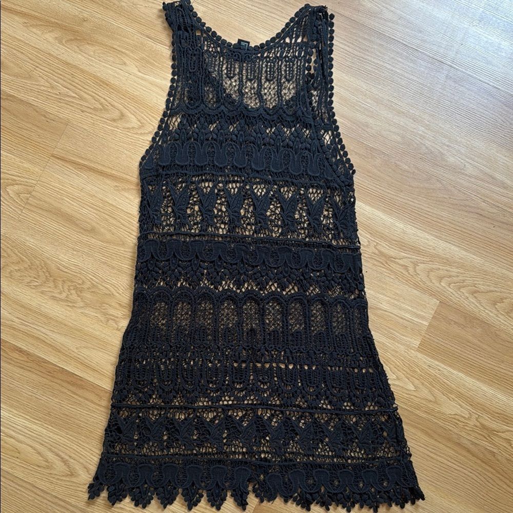 Forever 21 Black Lace Crotchet Sleeveless Swim Coverup Dress Resort Size Small - Picture 4 of 4